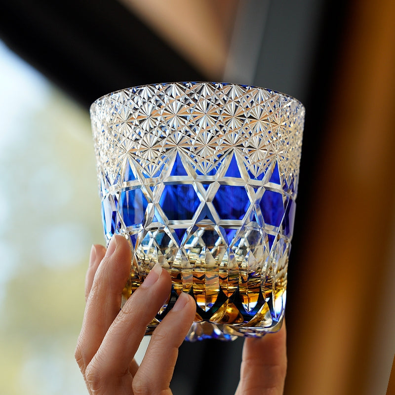 Whisky Glass Kiriko Sapphire Fluorite Hand-Cut Crystal Tumbler