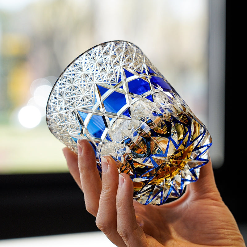 Whisky Glass Kiriko Sapphire Fluorite Hand-Cut Crystal Tumbler