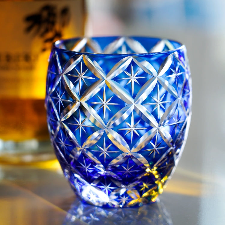 Whisky Glass Kiriko Sapphire Shippo Pattern Hand-Cut Crystal Tumbler