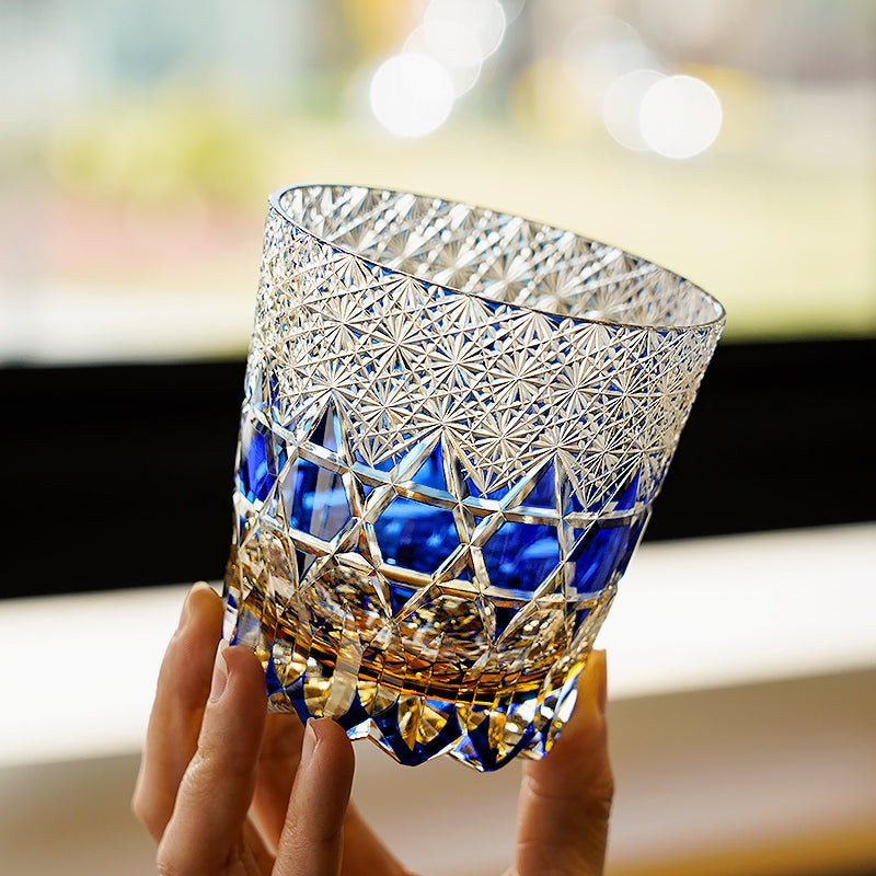 Whisky Glass Kiriko Sapphire Fluorite Hand-Cut Crystal Tumbler