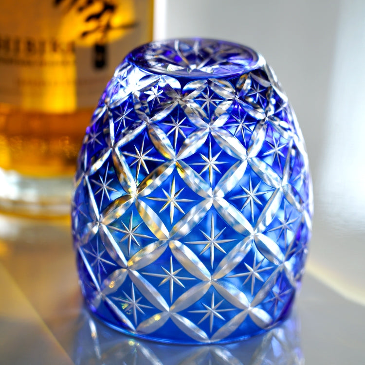 Whisky Glass Kiriko Sapphire Shippo Pattern Hand-Cut Crystal Tumbler
