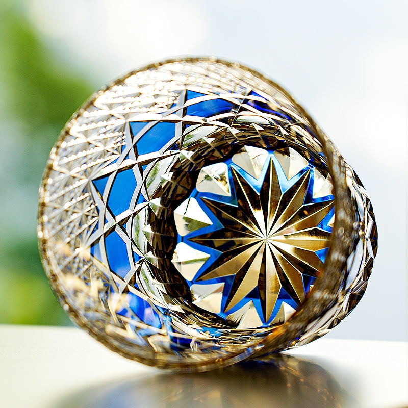 Whisky Glass Kiriko Sapphire Fluorite Hand-Cut Crystal Tumbler