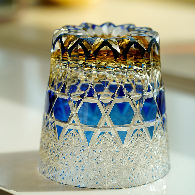 Whisky Glass Kiriko Sapphire Fluorite Hand-Cut Crystal Tumbler