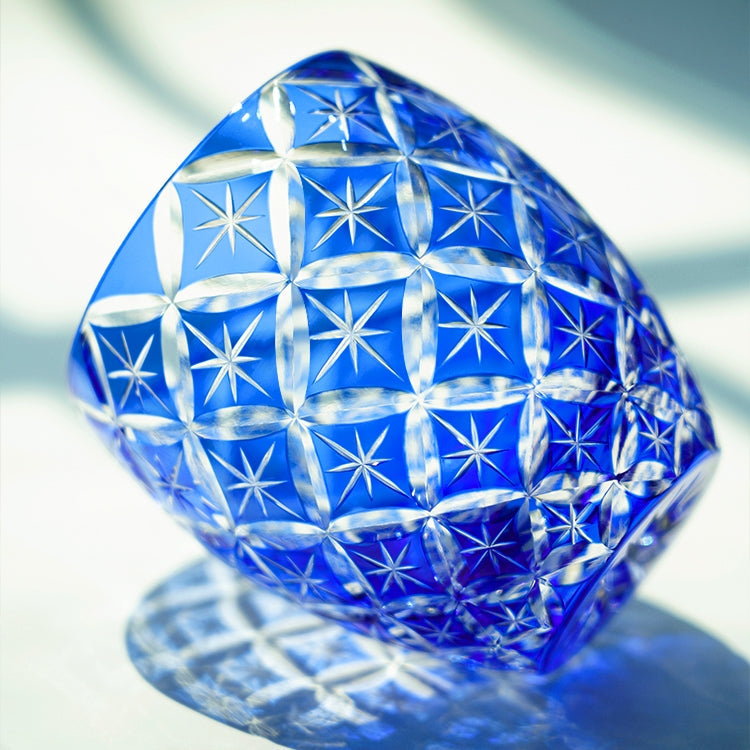 Whisky Glass Kiriko Sapphire Shippo Pattern Hand-Cut Crystal Tumbler