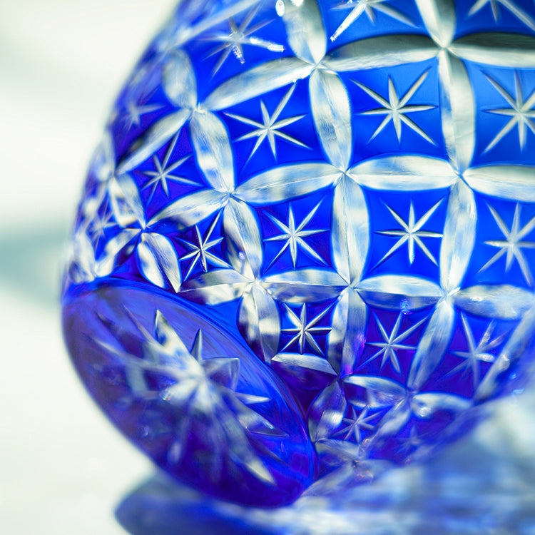 Whisky Glass Kiriko Sapphire Shippo Pattern Hand-Cut Crystal Tumbler