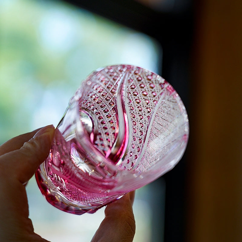 Handcrafted Whisky Glass Rose Koi | Edo Kiriko Pink Koi Fish Crystal