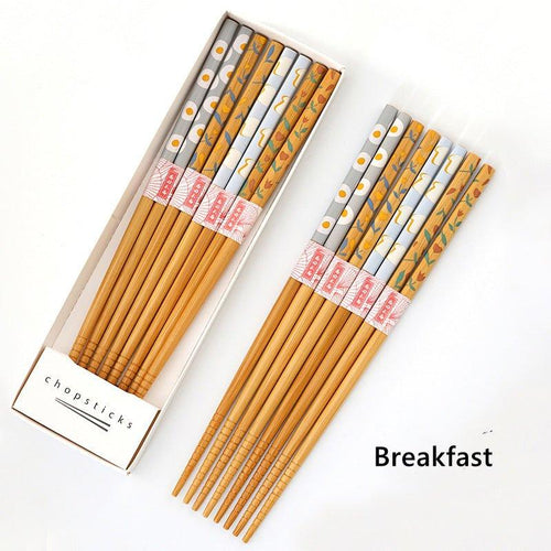 Bamboo Chopsticks Set of 8 | Japanese Home-Style Themed Patterns Daily Use