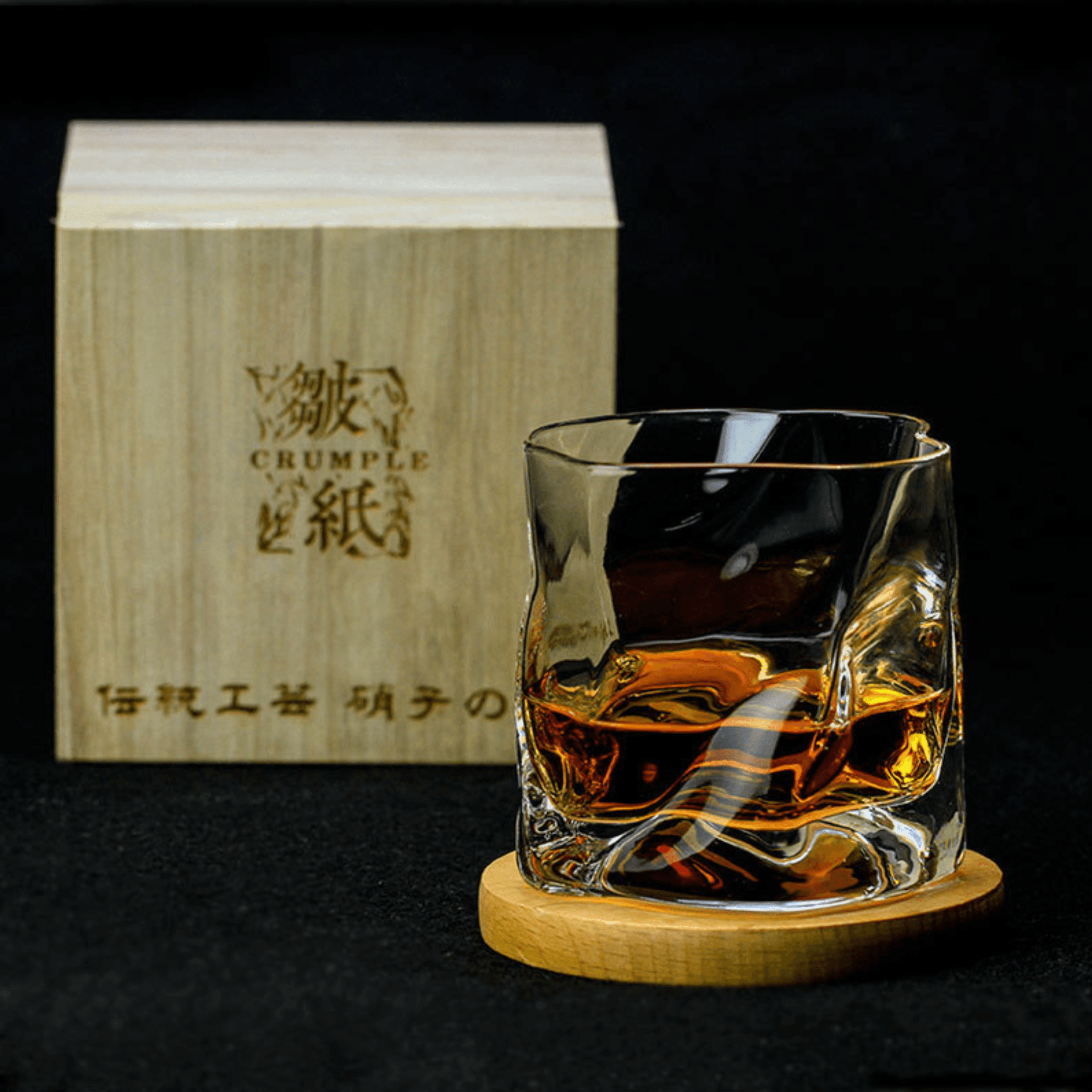 Whisky Glass Edo Kiriko Crumple Body Japanese Hand-Cut Wooden Box