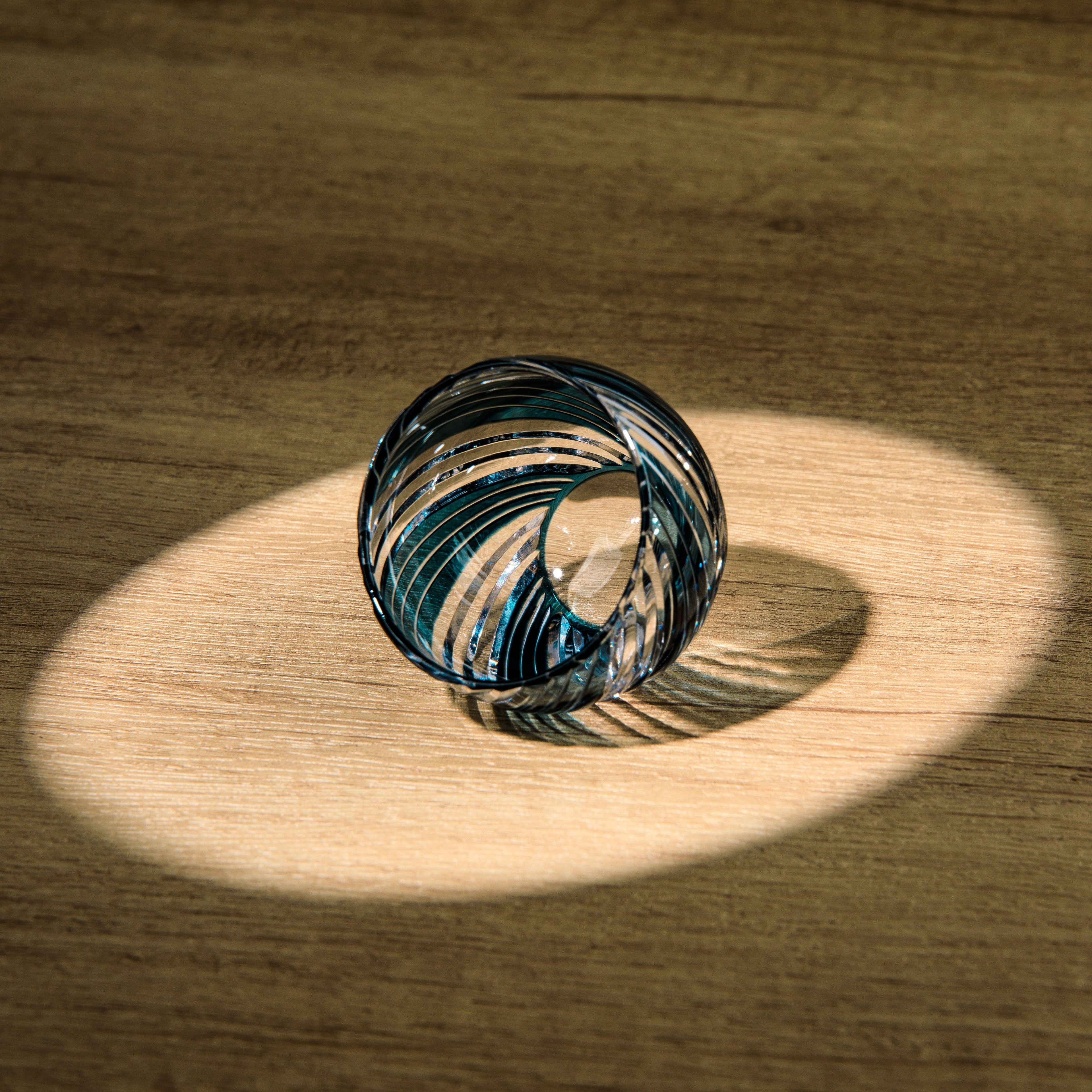 Sake Cup Edo Kiriko Kizashi Guinomi Hand-Cut Crystal | Kiku Yarai Blue Grey Purple Japanese Glassware