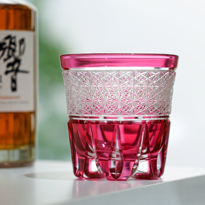 Whisky Glass Sakura Radiance | Edo Kiriko Pink Cherry Blossom Crystal