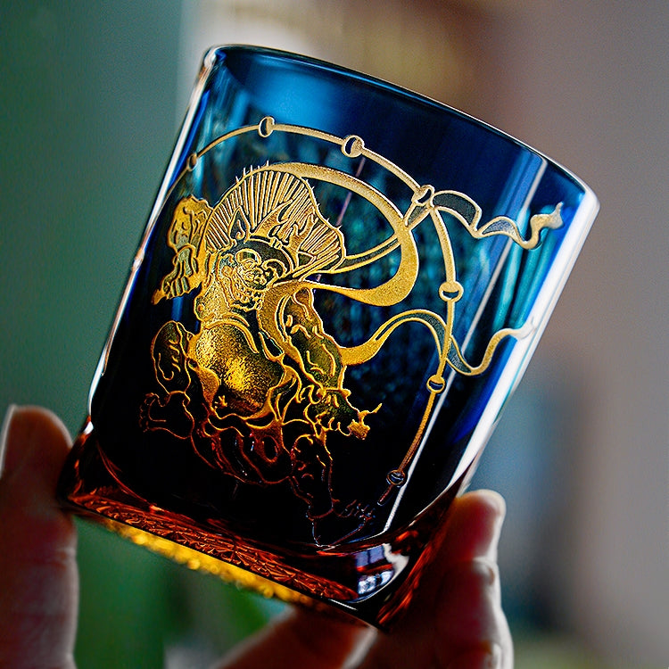 Whisky Glass Edo Kiriko Raijin Thunder God | Hand-Cut Crystal