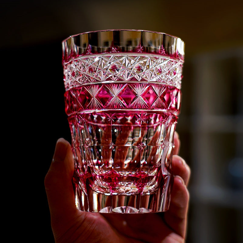 Whisky Glass Ruby Aurora | Edo Kiriko Northern Lights Red Crystal