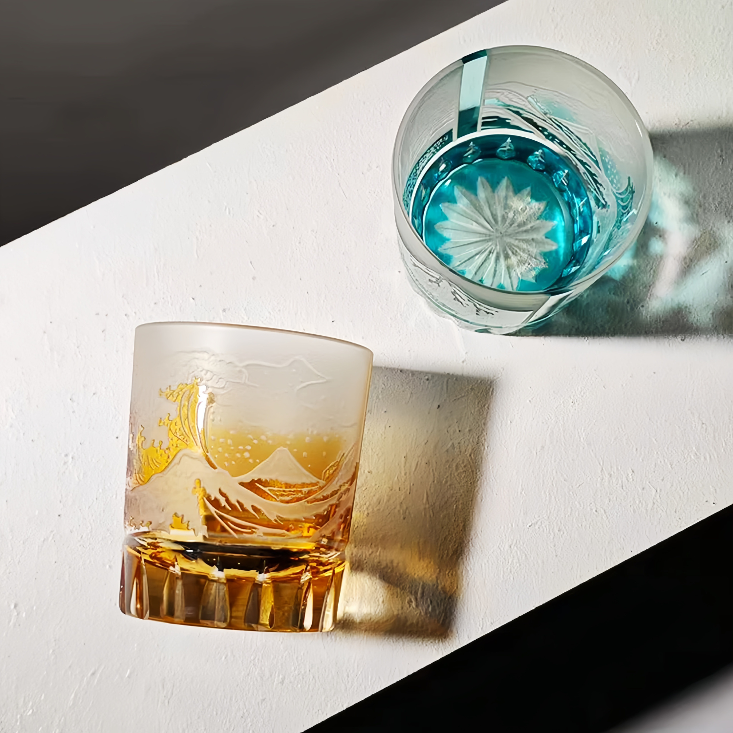 Whisky Glass Edo Kiriko Fuji Wave | Hokusai Crystal Hand-Cut Art