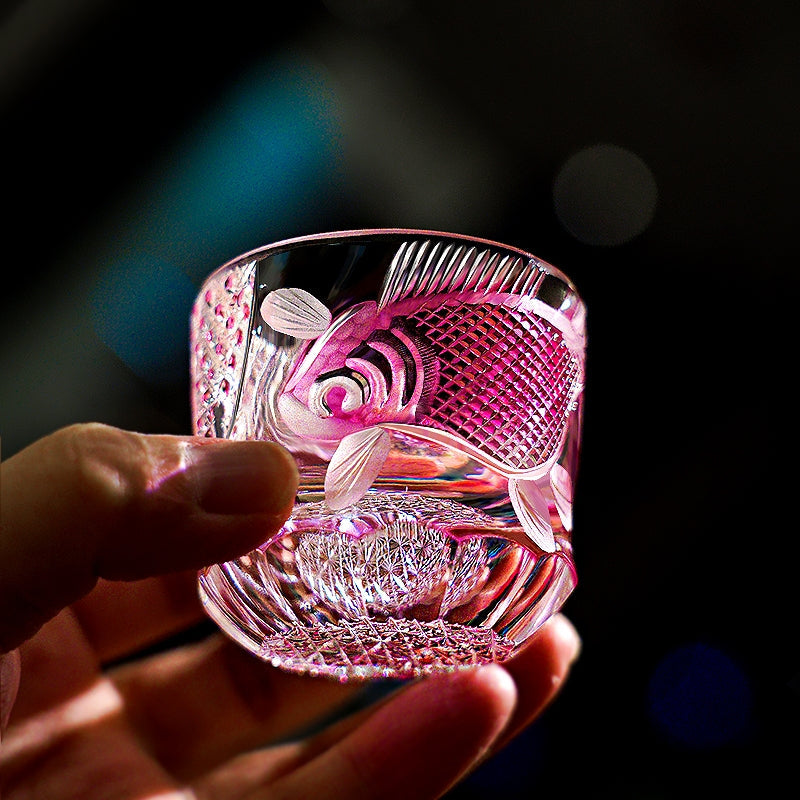 Whisky Glass Rose Koi | Edo Kiriko Handcrafted Red Crystal Barware