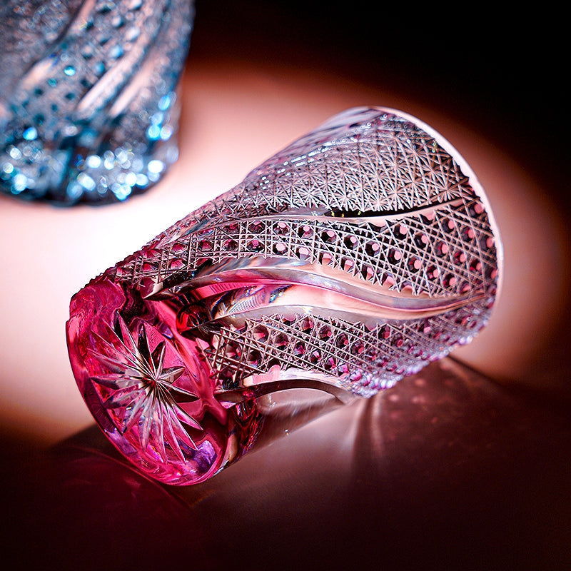 Handcrafted Whisky Glass Rose Koi | Edo Kiriko Pink Koi Fish Crystal