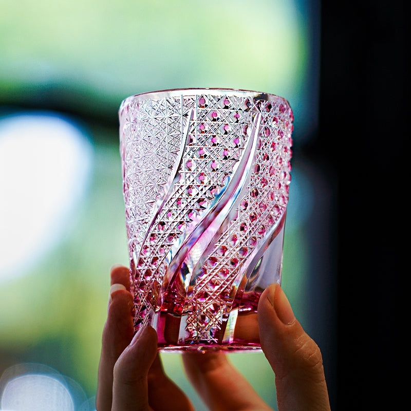 Handcrafted Whisky Glass Rose Koi | Edo Kiriko Pink Koi Fish Crystal
