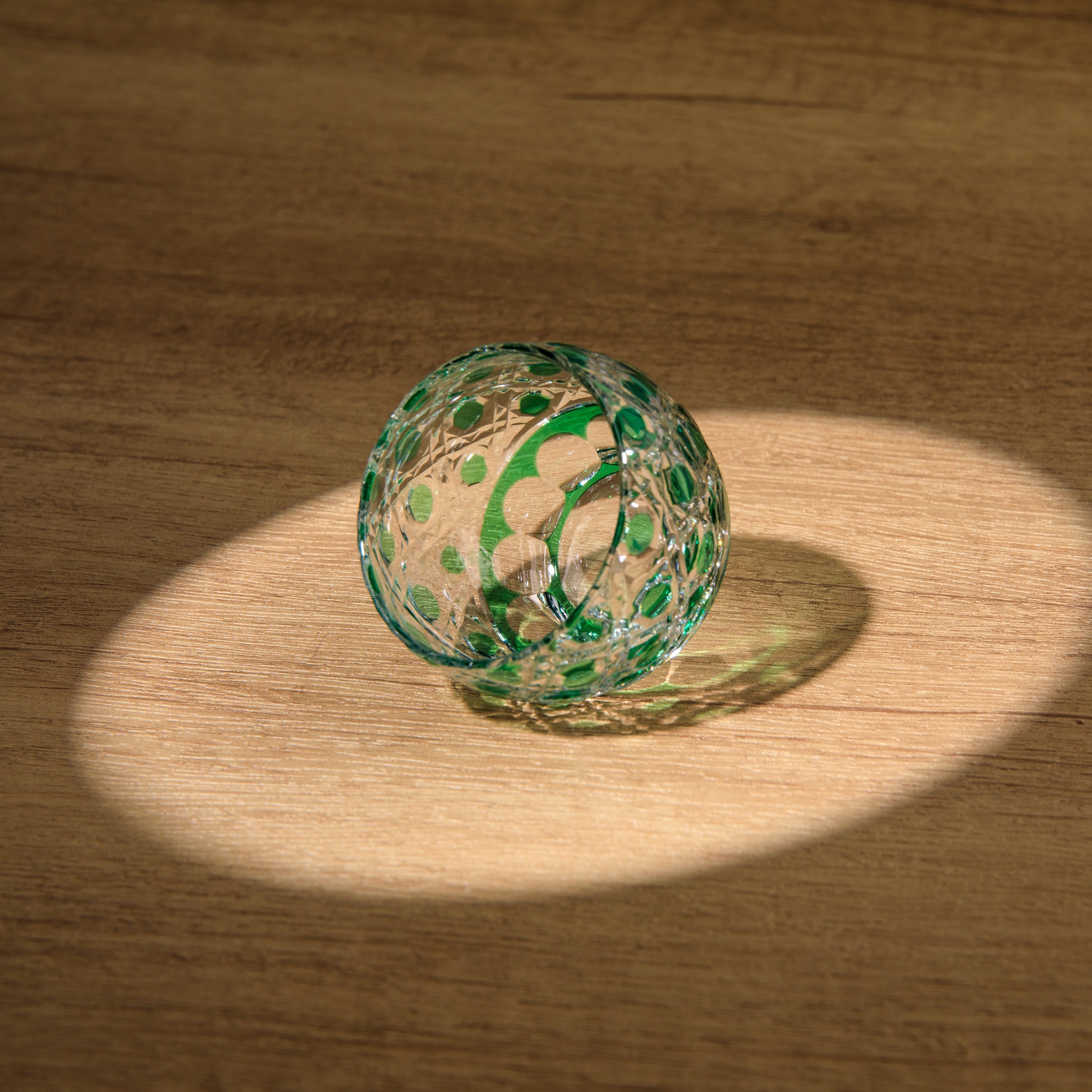 Sake Cup Guinomi Midoriha Collection | Edo Kiriko Hand-Cut Crystal Green & Red Japanese Glass