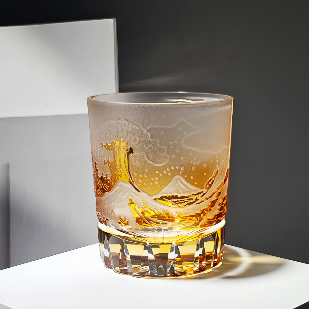 Whisky Glass Edo Kiriko Fuji Wave | Hokusai Crystal Hand-Cut Art