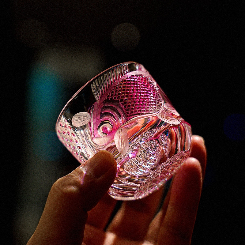 Whisky Glass Rose Koi | Edo Kiriko Handcrafted Red Crystal Barware