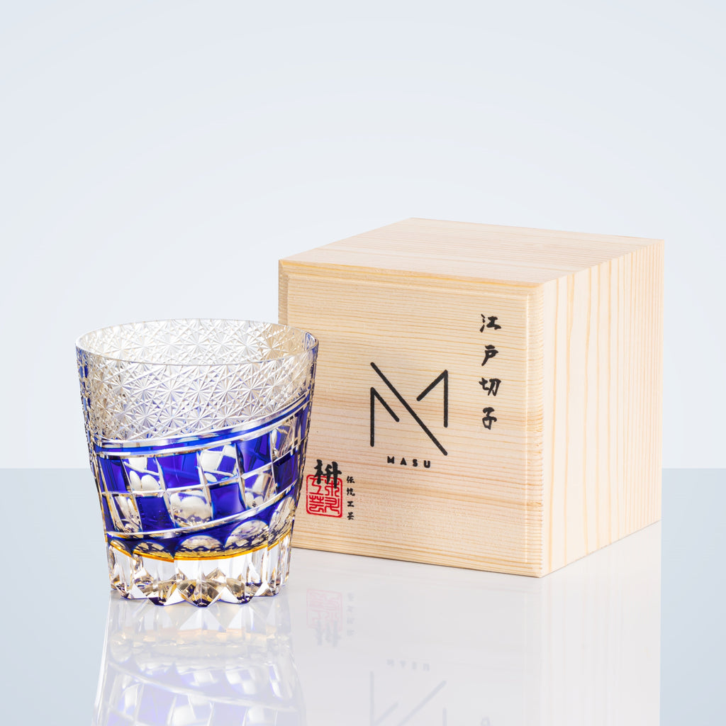 Crystal Whisky Glass Kiriko Sapphire Motif Hand-Cut Japanese Tumbler