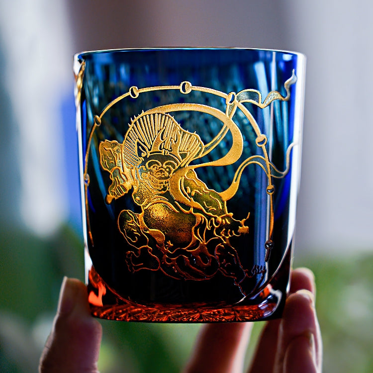 Whisky Glass Edo Kiriko Raijin Thunder God | Hand-Cut Crystal