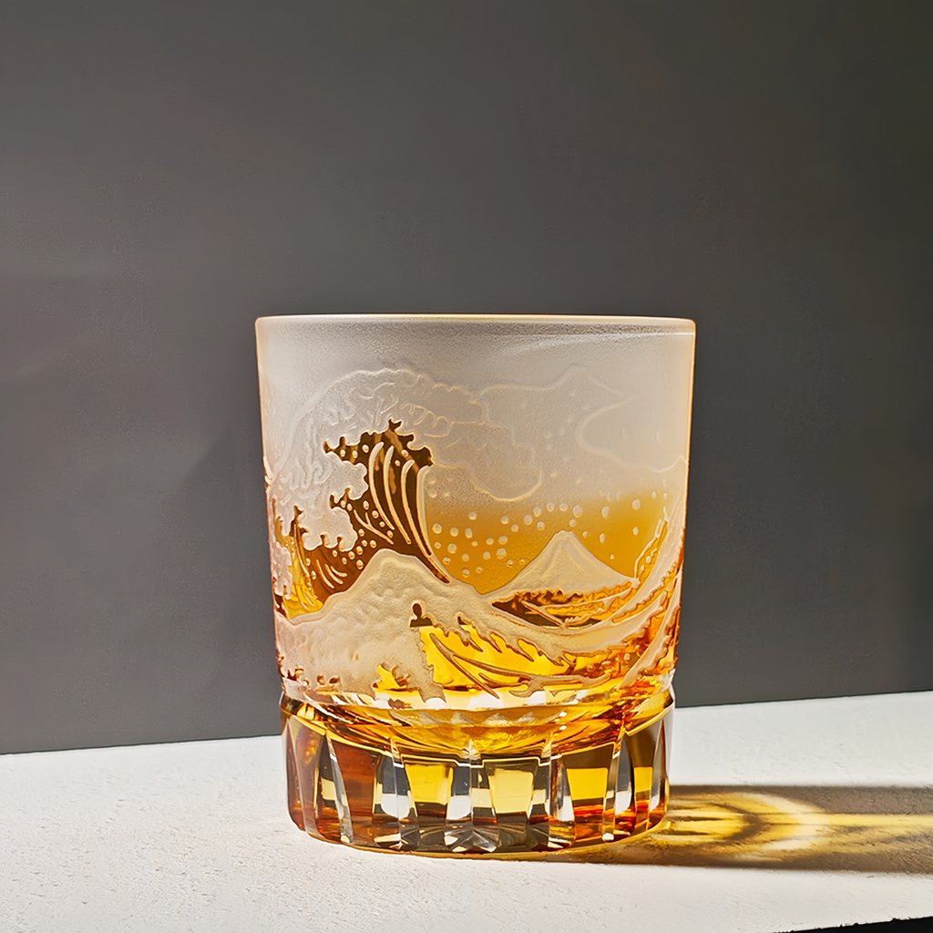 Whisky Glass Edo Kiriko Fuji Wave | Hokusai Crystal Hand-Cut Art