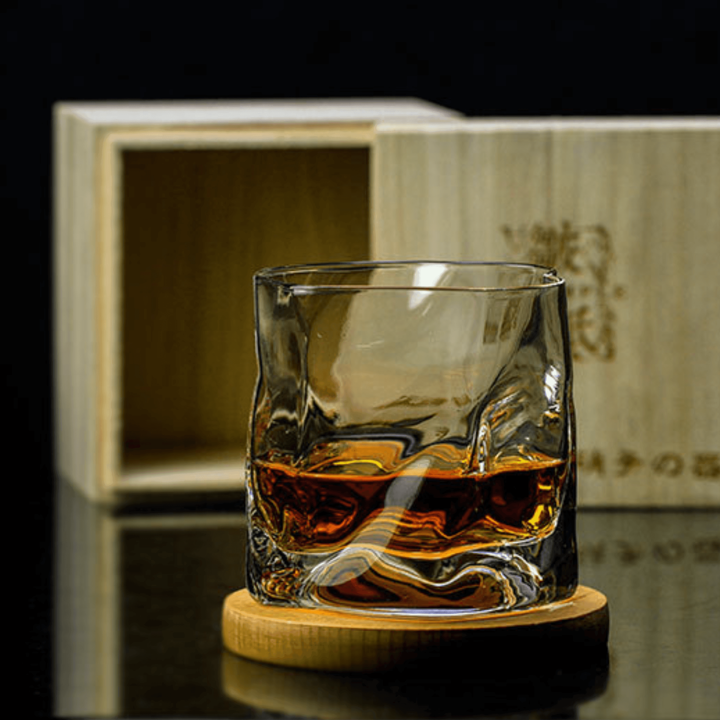 Whisky Glass Edo Kiriko Crumple Body Japanese Hand-Cut Wooden Box