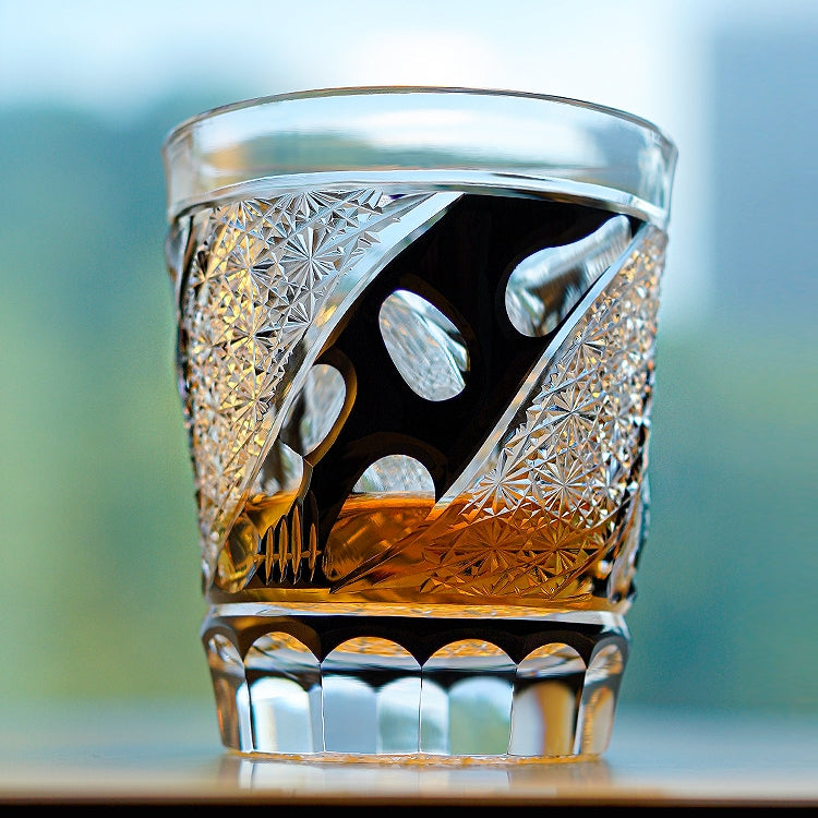 Crystal Whisky Glass Midnight Asanoha | Edo Kiriko Handcrafted Hemp Leaf Pattern