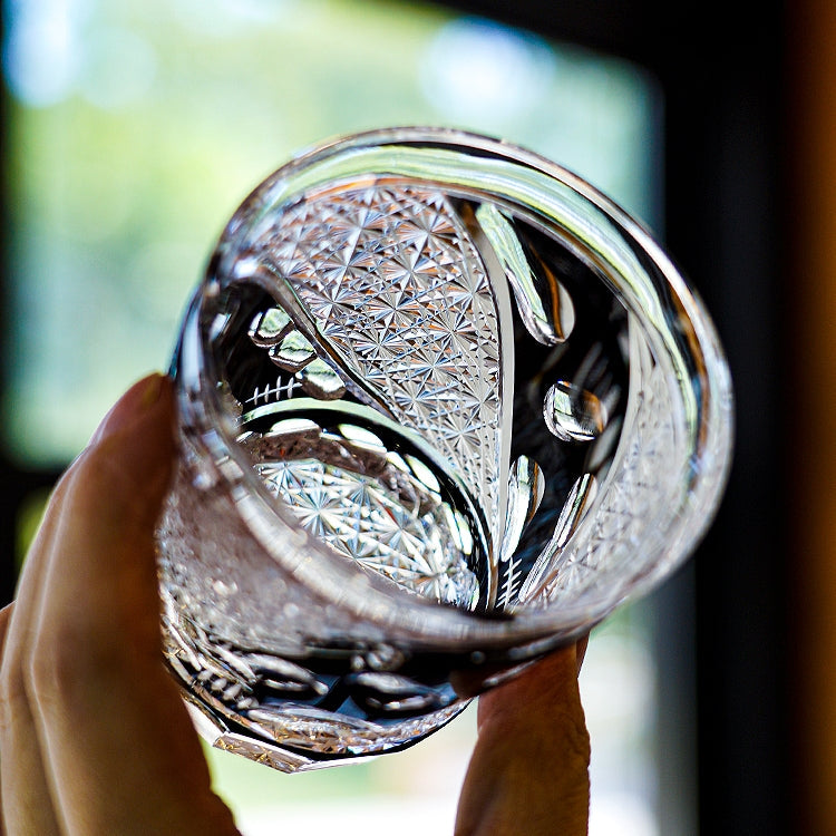 Crystal Whisky Glass Midnight Asanoha | Edo Kiriko Handcrafted Hemp Leaf Pattern