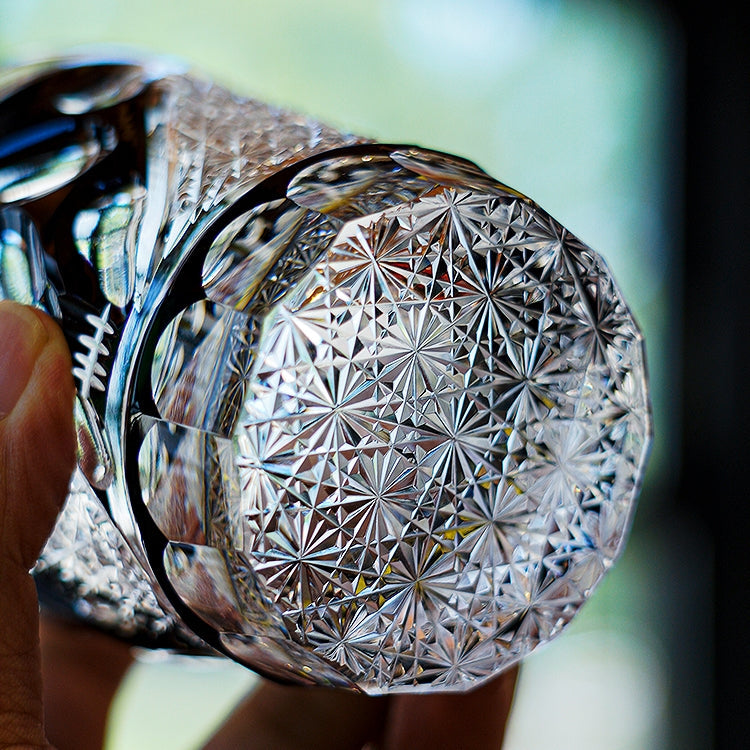 Crystal Whisky Glass Midnight Asanoha | Edo Kiriko Handcrafted Hemp Leaf Pattern