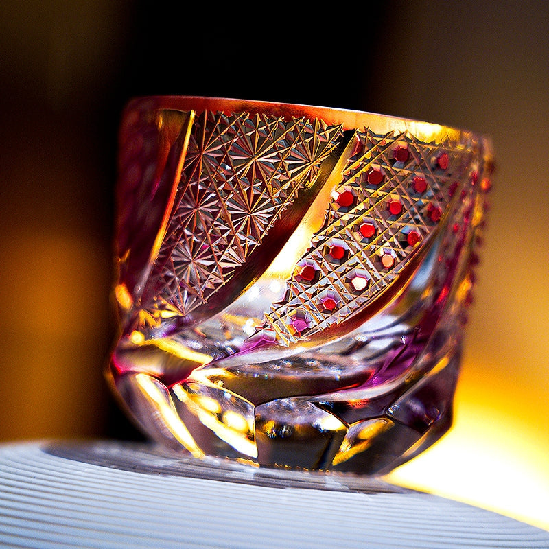 Whisky Glass Rose Koi | Edo Kiriko Handcrafted Red Crystal Barware
