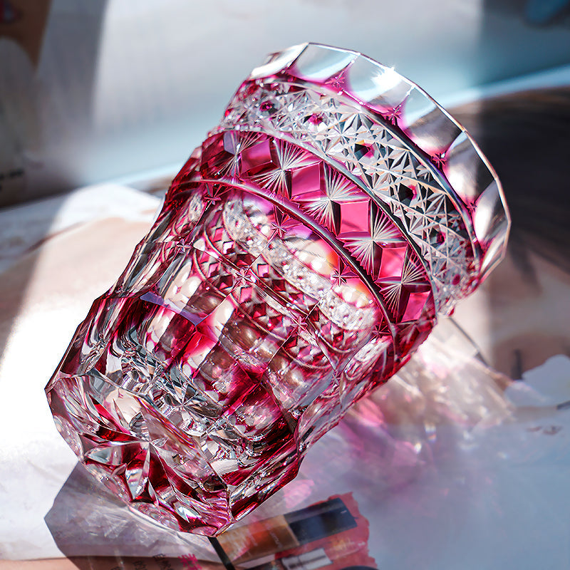 Whisky Glass Ruby Aurora | Edo Kiriko Northern Lights Red Crystal