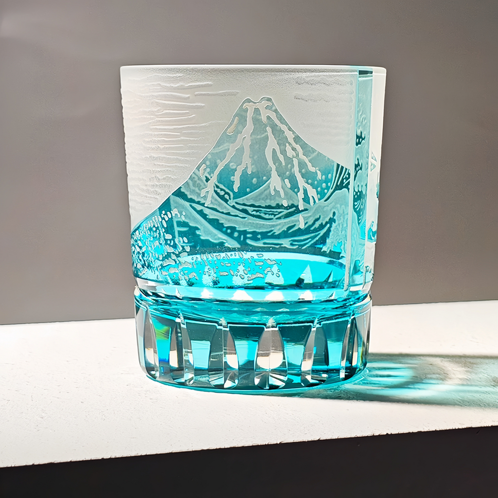 Whisky Glass Edo Kiriko Fuji Wave | Hokusai Crystal Hand-Cut Art