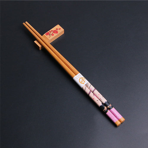 Bamboo Chopsticks Set Geisha Japanese 4 Pairs with Rests Gift Box