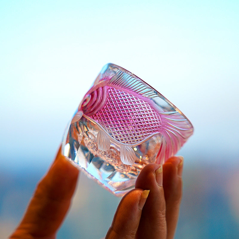 Whisky Glass Rose Koi | Edo Kiriko Handcrafted Red Crystal Barware