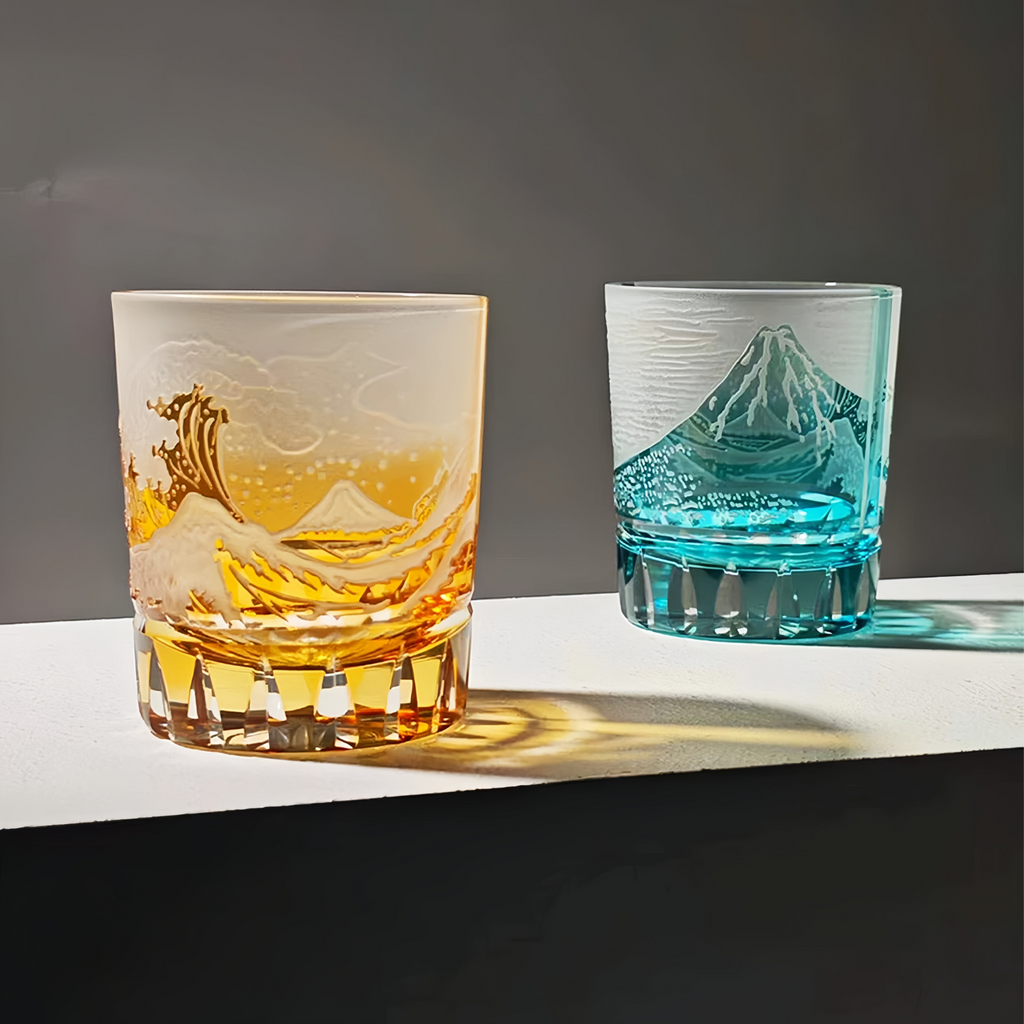 Whisky Glass Edo Kiriko Fuji Wave | Hokusai Crystal Hand-Cut Art