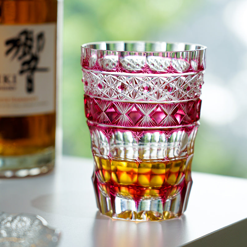 Whisky Glass Ruby Aurora | Edo Kiriko Northern Lights Red Crystal