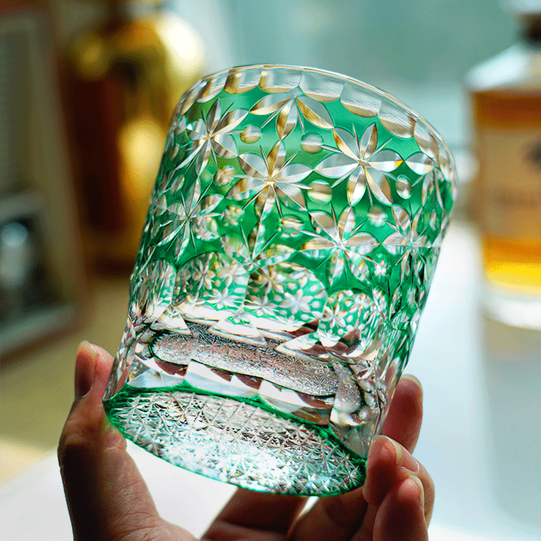 Japanese Whisky Glass Handcrafted Kiriko Sakura Cut Crystal Tumbler