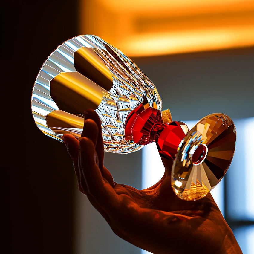 Wine Glass Edo Kiriko Handcrafted Crystal Prism Jewel Stem with Wooden Gift Box