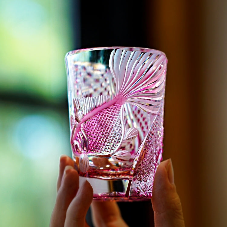 Handcrafted Whisky Glass Rose Koi | Edo Kiriko Pink Koi Fish Crystal