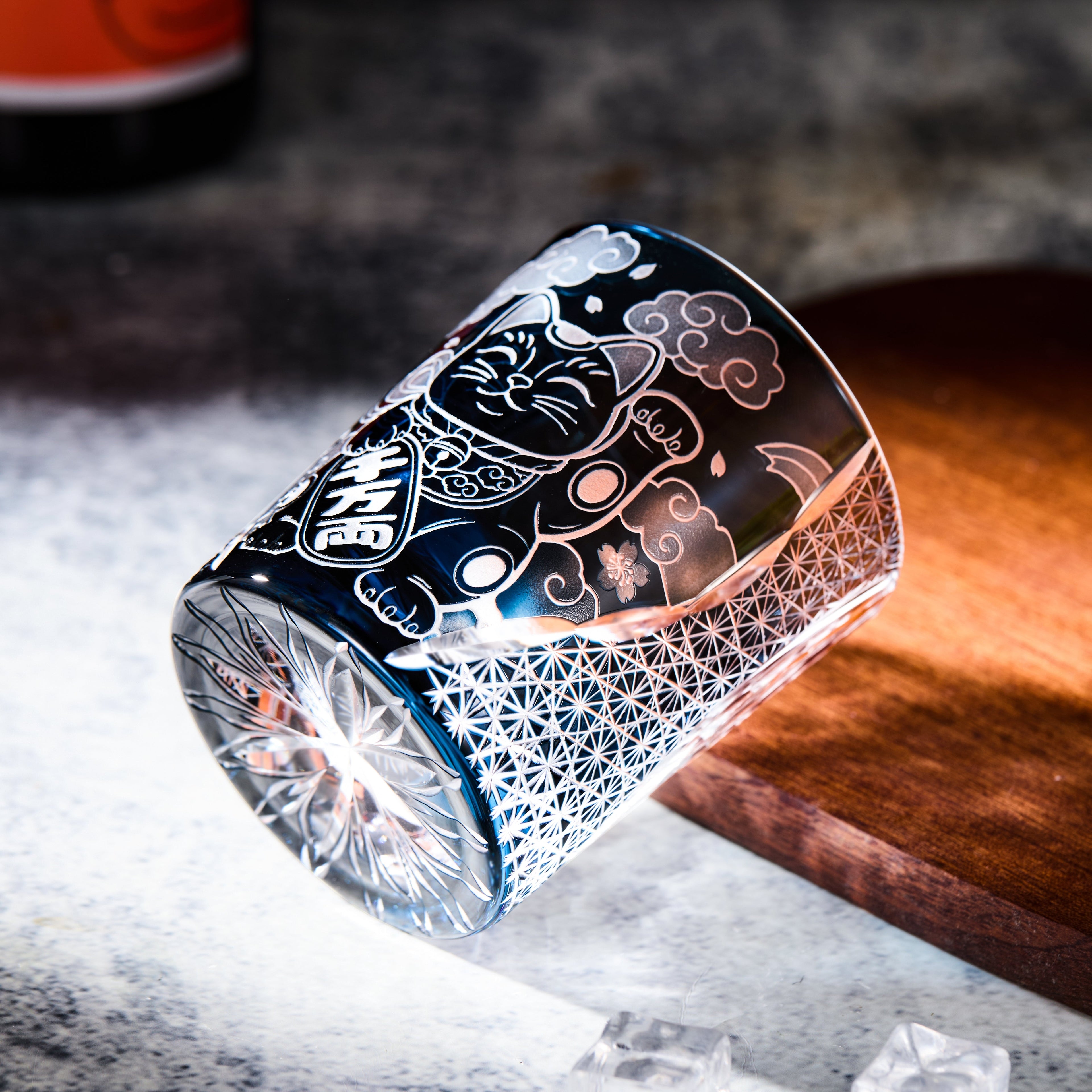 Whisky Glass Maneki Neko | Edo Kiriko Handcrafted Lucky Cat Crystal Glass