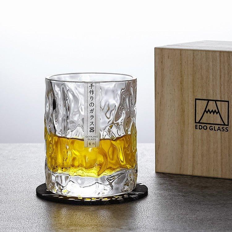 Whisky Glass Edo Kiriko Glacier Frost Japanese Hand-Cut with Wooden Box