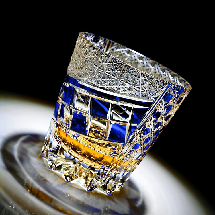 Crystal Whisky Glass Kiriko Sapphire Motif Hand-Cut Japanese Tumbler