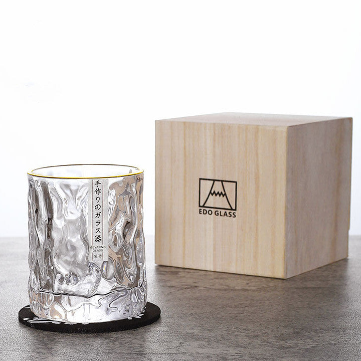 Whisky Glass Edo Kiriko Glacier Frost Japanese Hand-Cut with Wooden Box