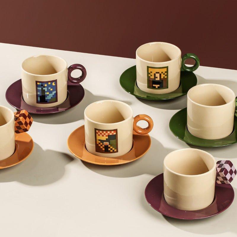 Coffee Cup Set Ceramic Mosaic Art Design – Cup Saucer & Teaspoon | Starry Night, Mona Lisa & More