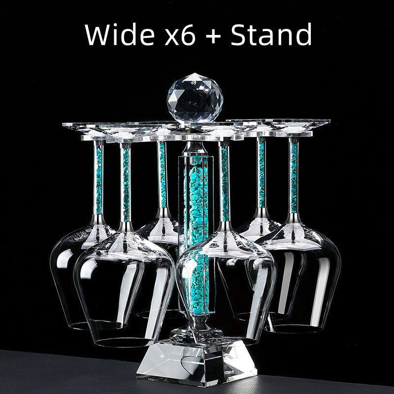 Red Wine Glasses Set Coral Turquoise Stem with Decanter & Stand – Elegant Crystal Glassware