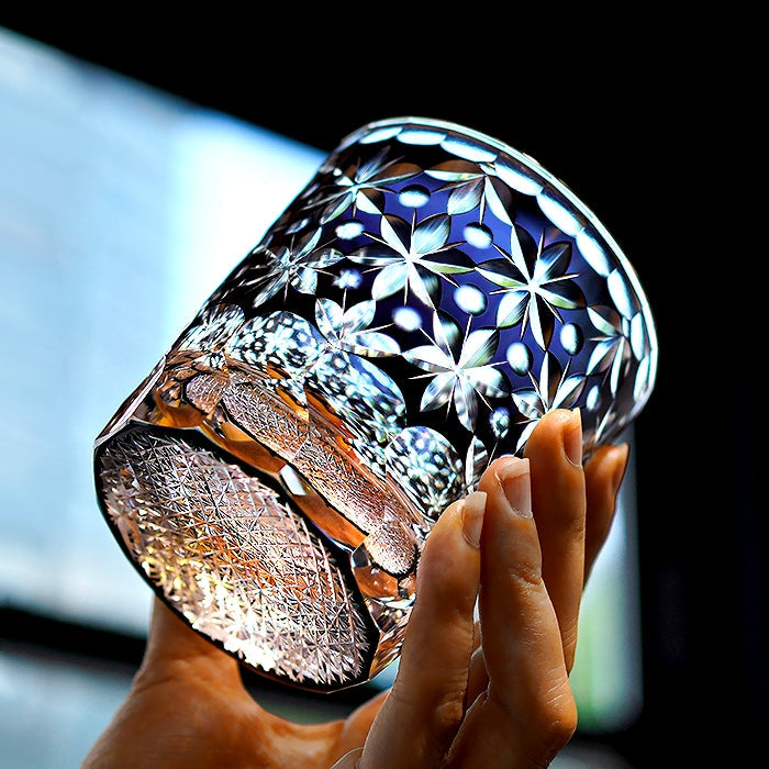 Japanese Whisky Glass Handcrafted Kiriko Sakura Cut Crystal Tumbler