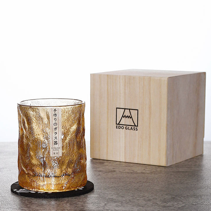 Whisky Glass Edo Kiriko Glacier Frost Japanese Hand-Cut with Wooden Box