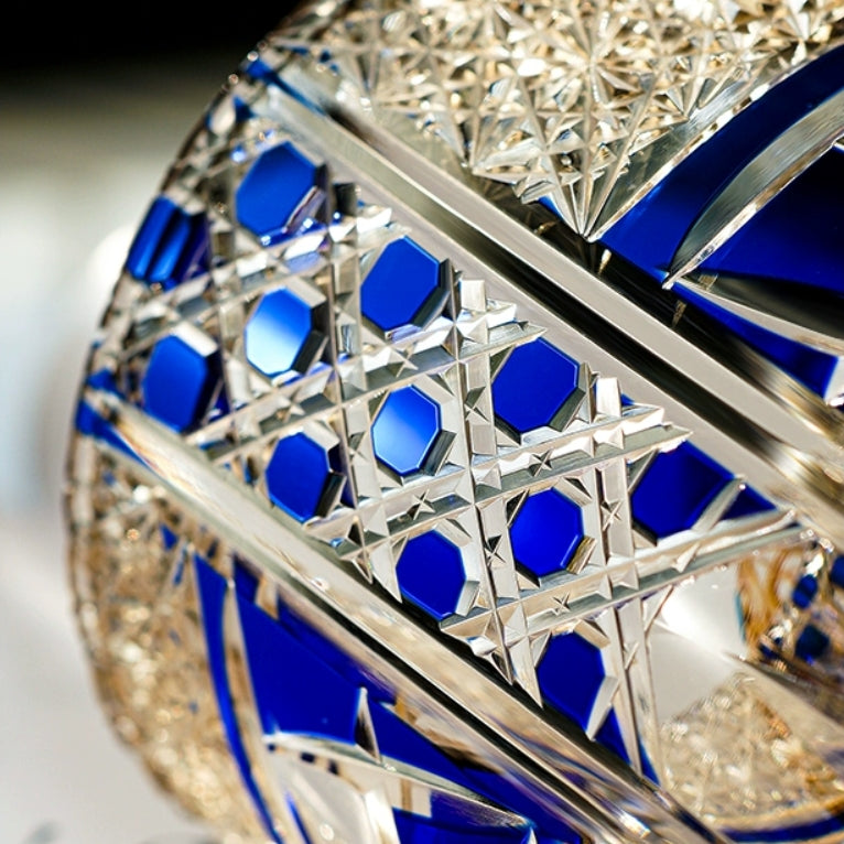 Crystal Whisky Glass Kiriko Sapphire Motif Hand-Cut Japanese Tumbler