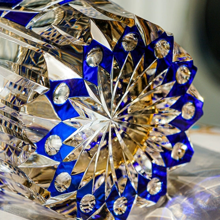 Crystal Whisky Glass Kiriko Sapphire Motif Hand-Cut Japanese Tumbler